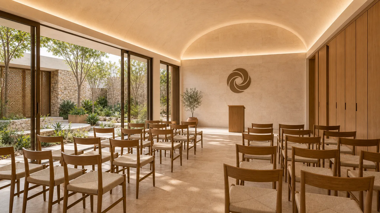 La Sala de Ceremonias: espacio laico y multirreligioso con vista al jardín
