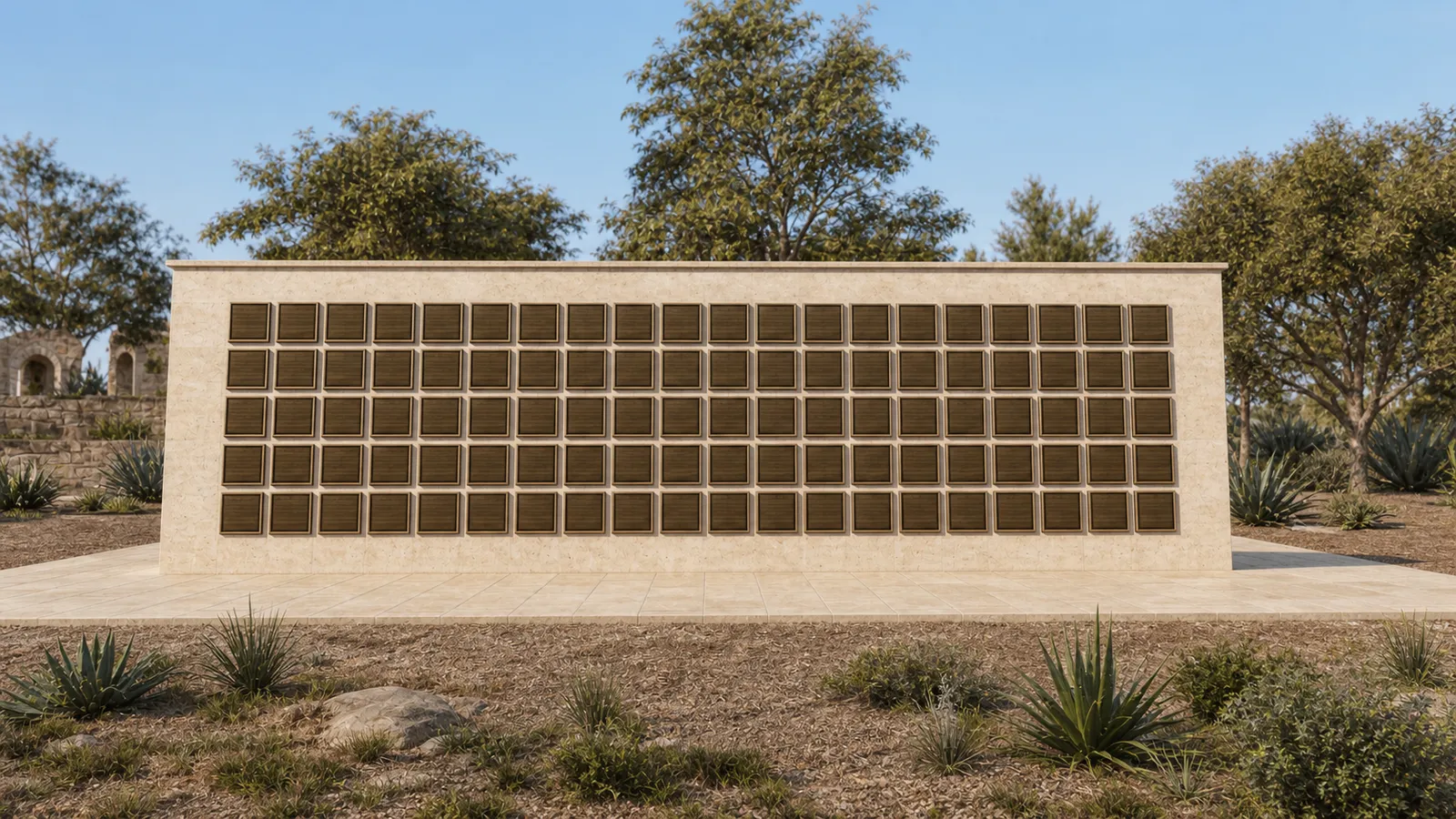 Elevación frontal del muro tipo del Arco de Memorias con retícula de 20 × 5 nichos