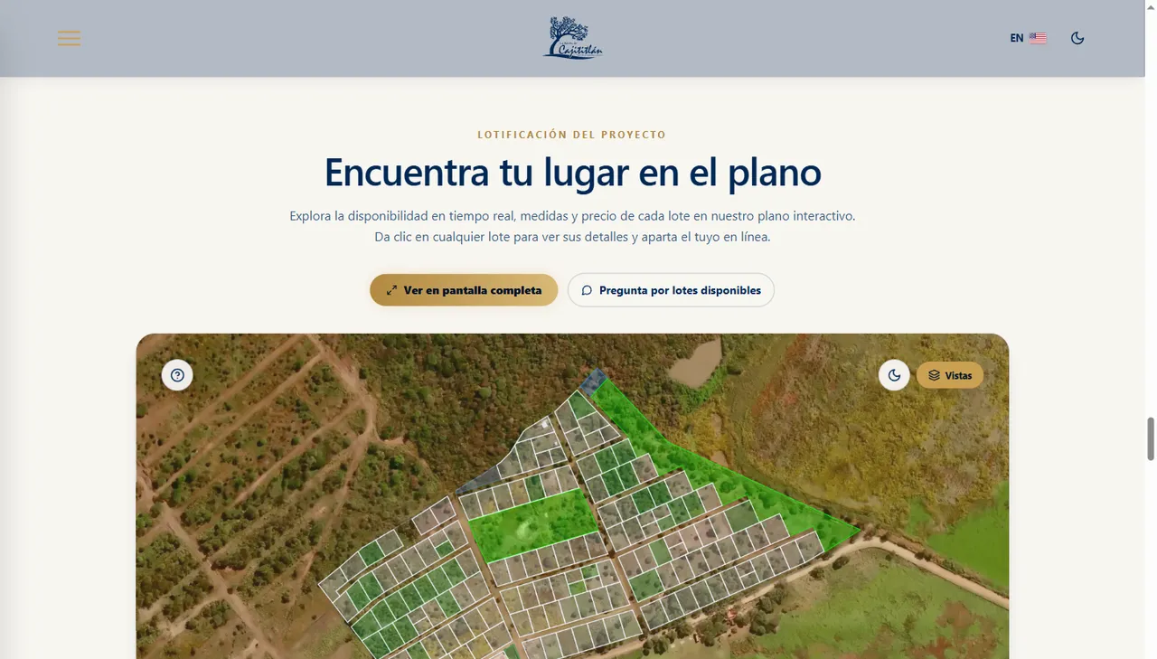Plano interactivo con disponibilidad en tiempo real de La Rivera de Cajititlán